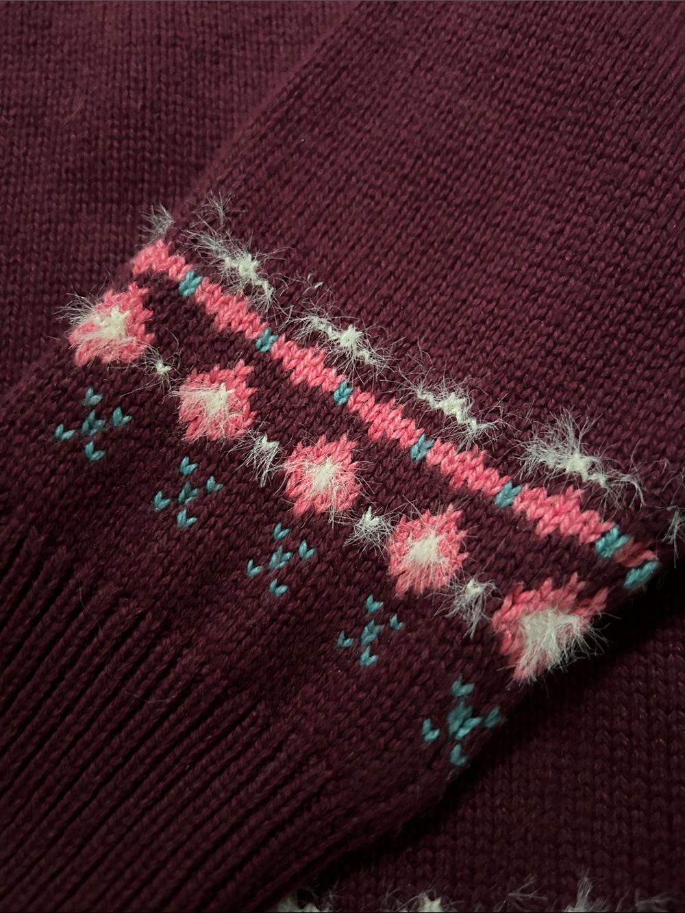 Sundance Fair Isle Sweater Burgundy Women's M Half Button Cotton Snowflake - Picture 10 of 13